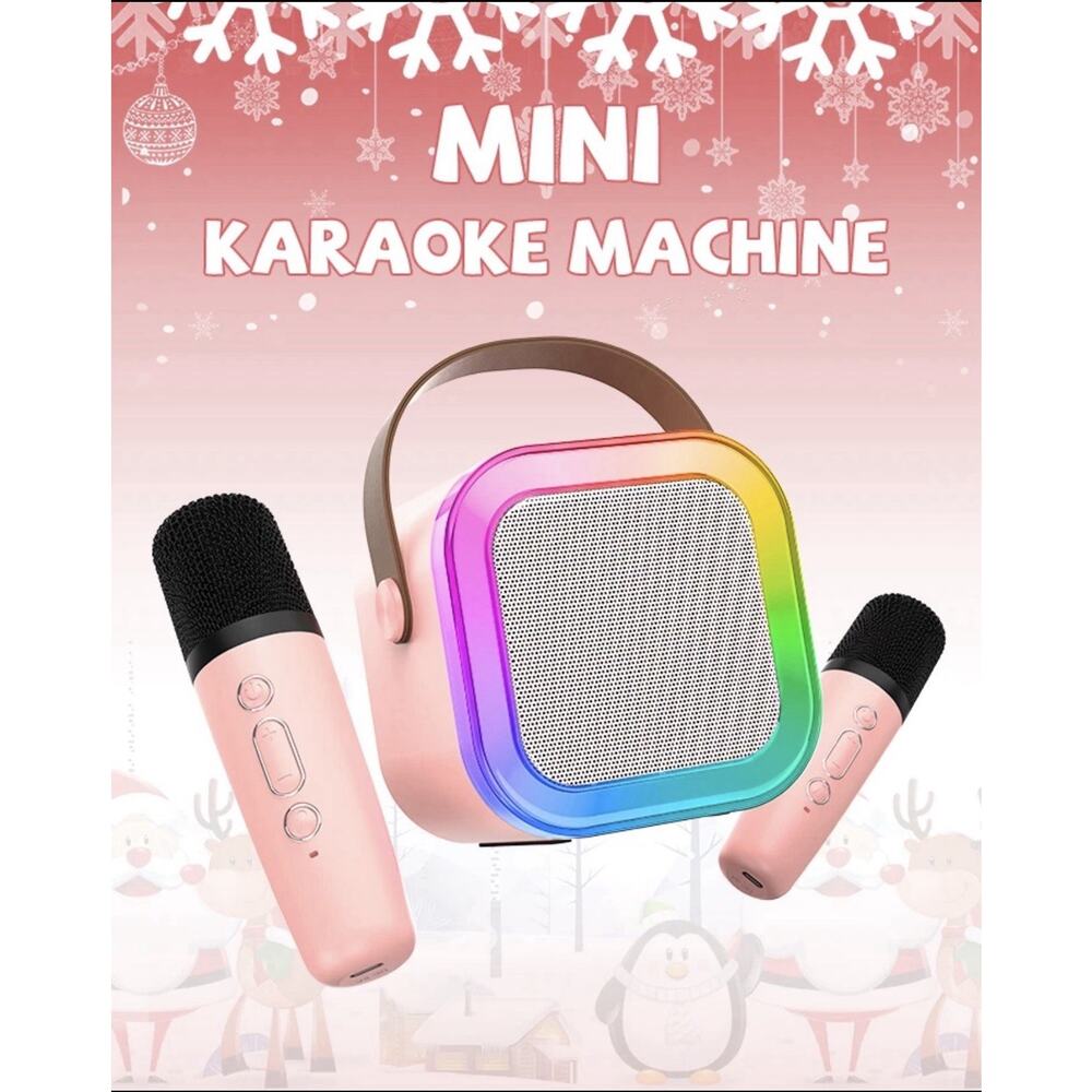Mini Karaoke Machine for Kids 3+ Years Bluetooth Speaker with 2 Mics Pink Gifts